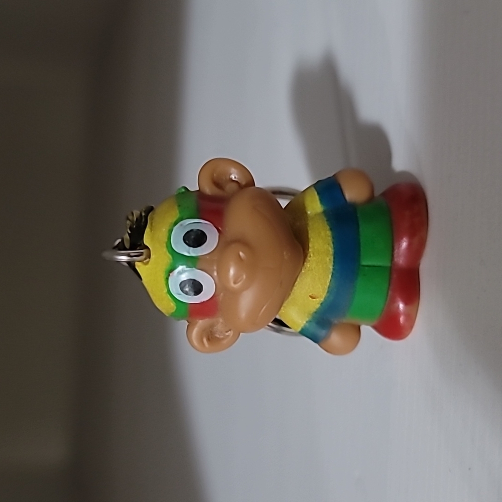 Vintage 1980's Star Awards Monkey in multicoloured stripes Keychain